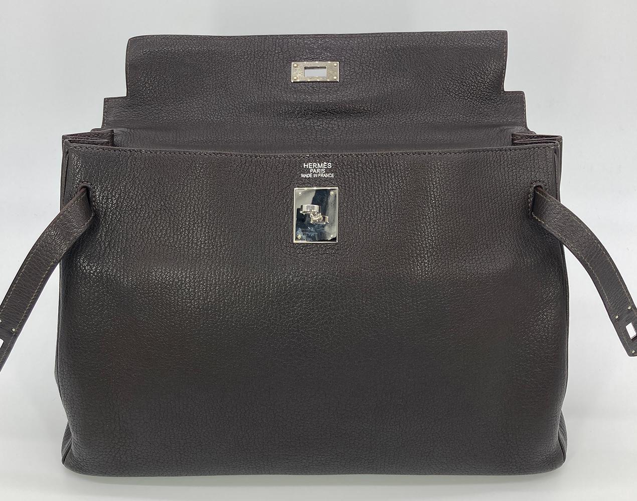 Hermes Togo Kelly 35 Retourne Cioccolato Marrone Argento PDH in vendita 4