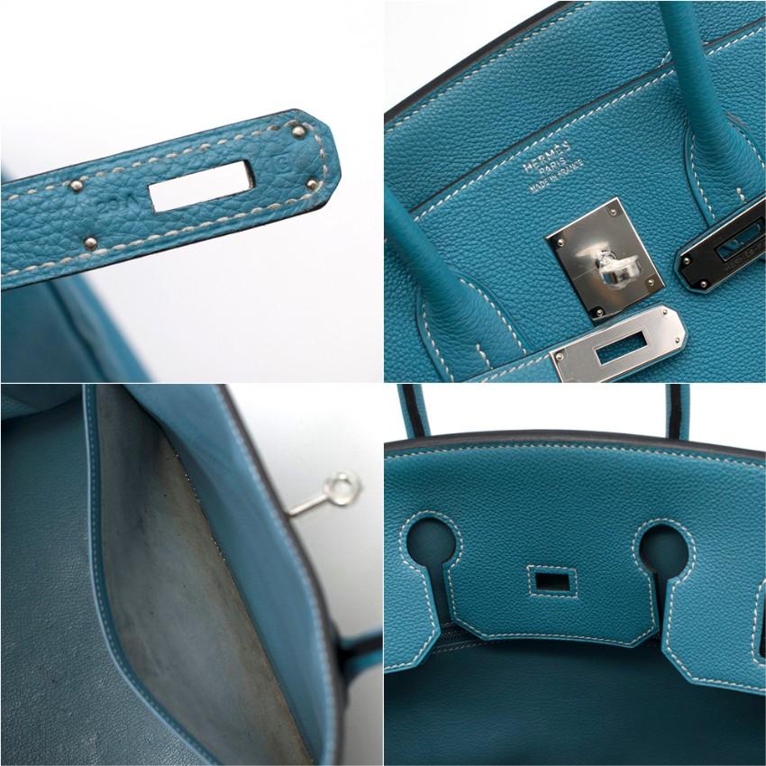 Hermes Togo Leather Blue Jean Birkin 35 PHW For Sale 4