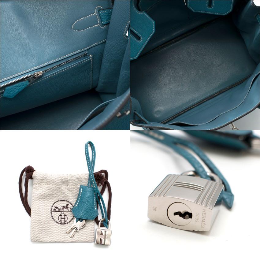 Hermes Togo Leather Blue Jean Birkin 35 PHW For Sale 5