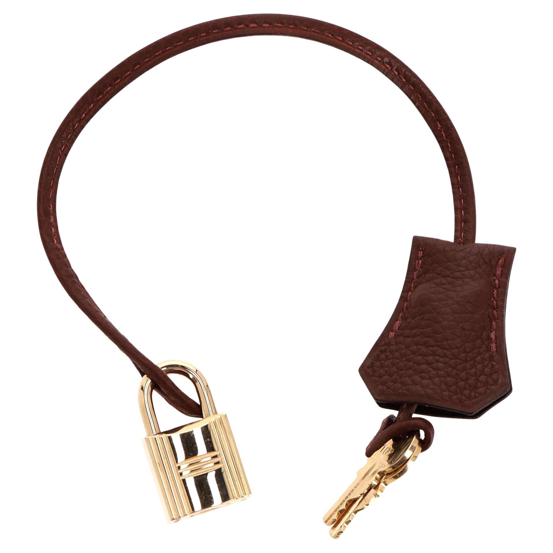 Hermes Togo Leather Clochette, Padlock & Keys Set