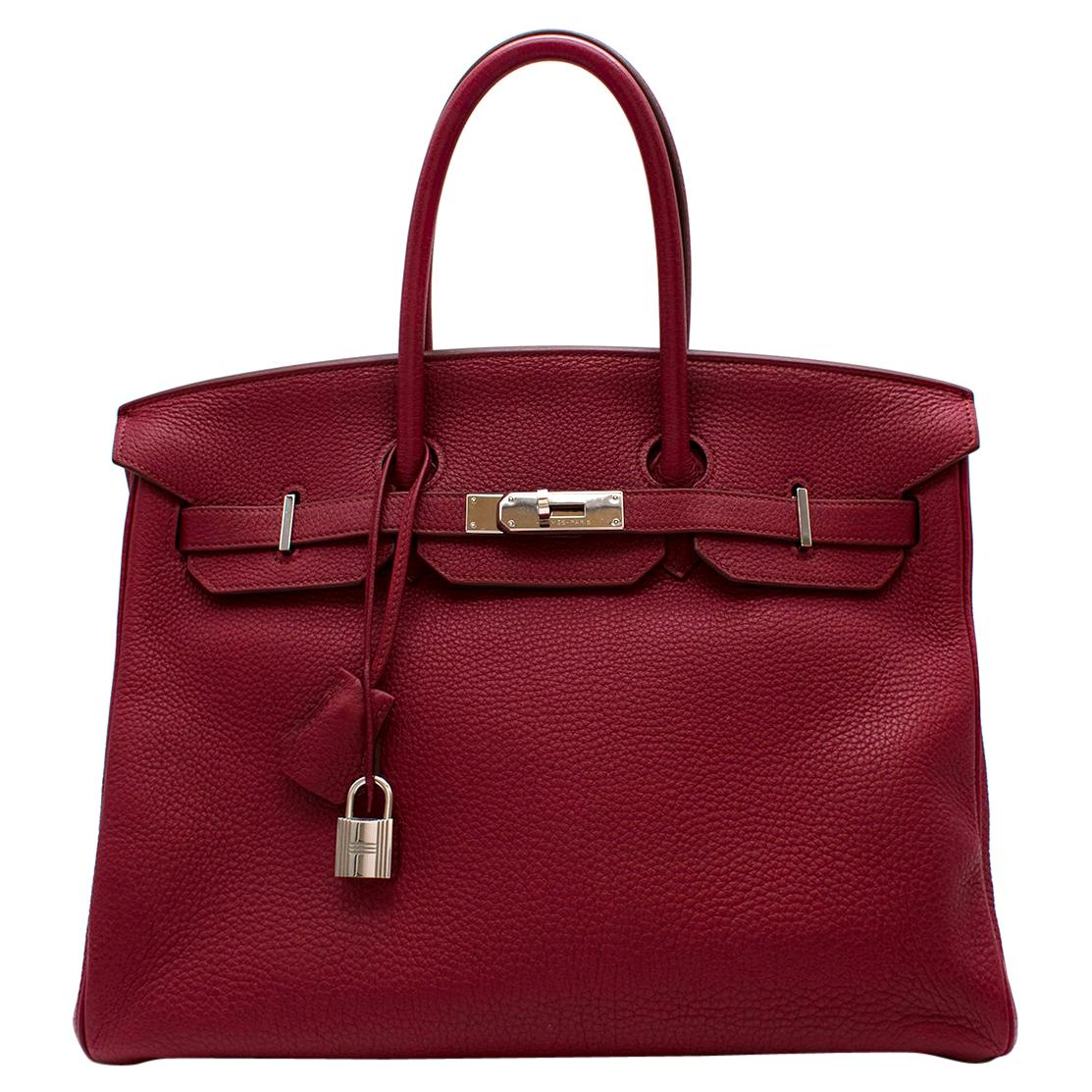 Hermes Togo Leather Rubis Birkin 35 PHW  For Sale