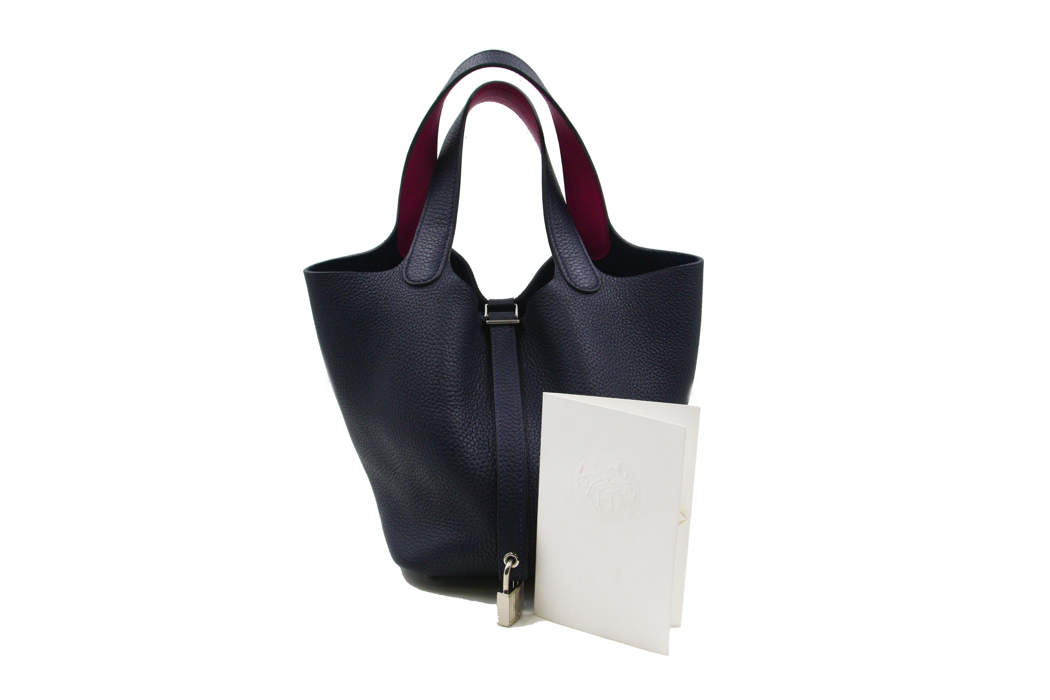 Black Hermès Togo Picotin Lock 18 Tote, Navy For Sale