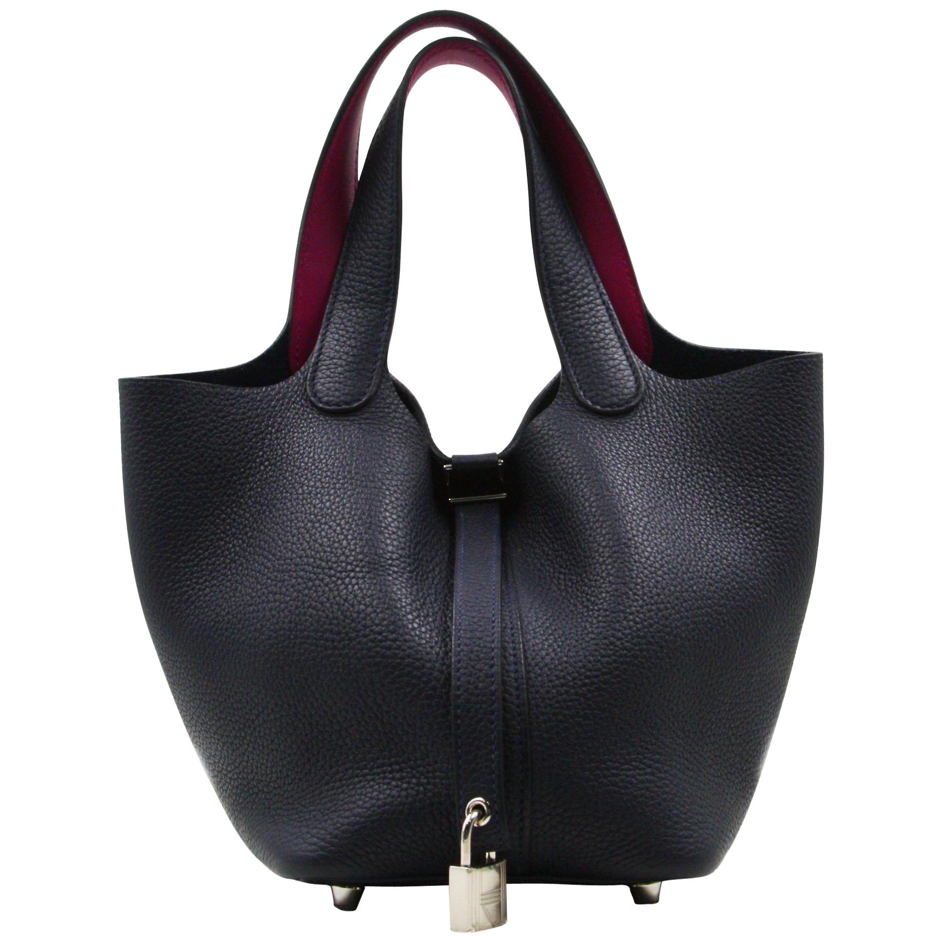 Hermès Togo Picotin Lock 18 Tote, Navy For Sale
