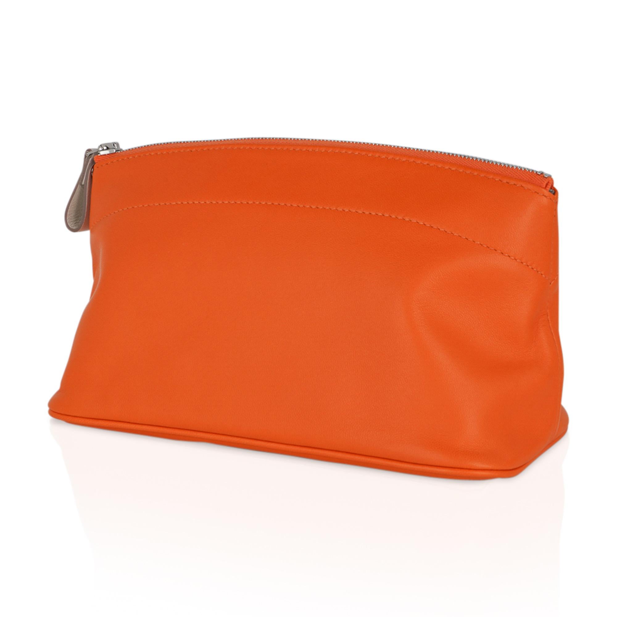 Hermes Tohubohu Pouch Orange / Craie Medium Modell Neu Damen im Angebot