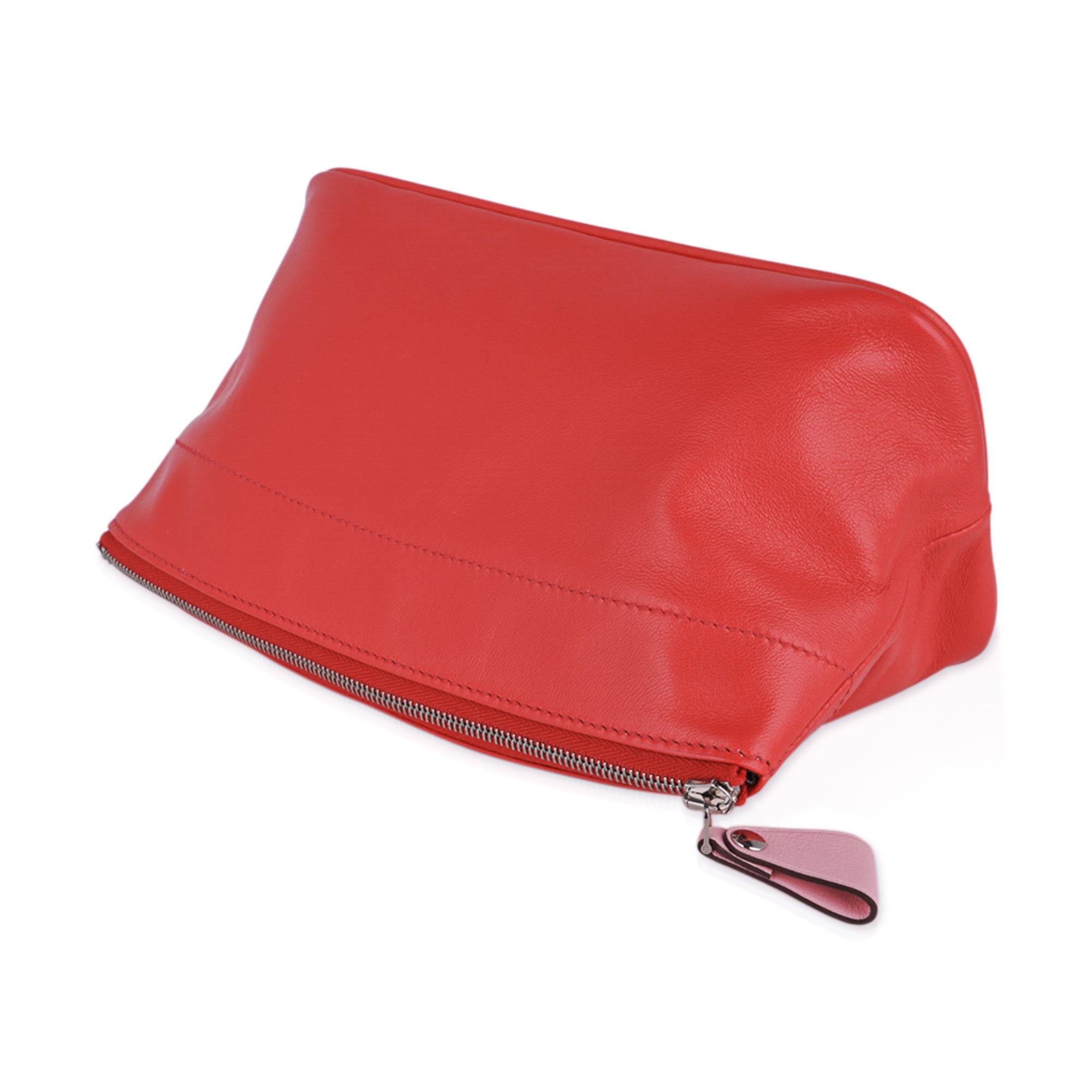 Hermes Tohubohu Lambskin Pouch Rose Jaipur / Rose Sakura Large Model New In New Condition For Sale In Miami, FL