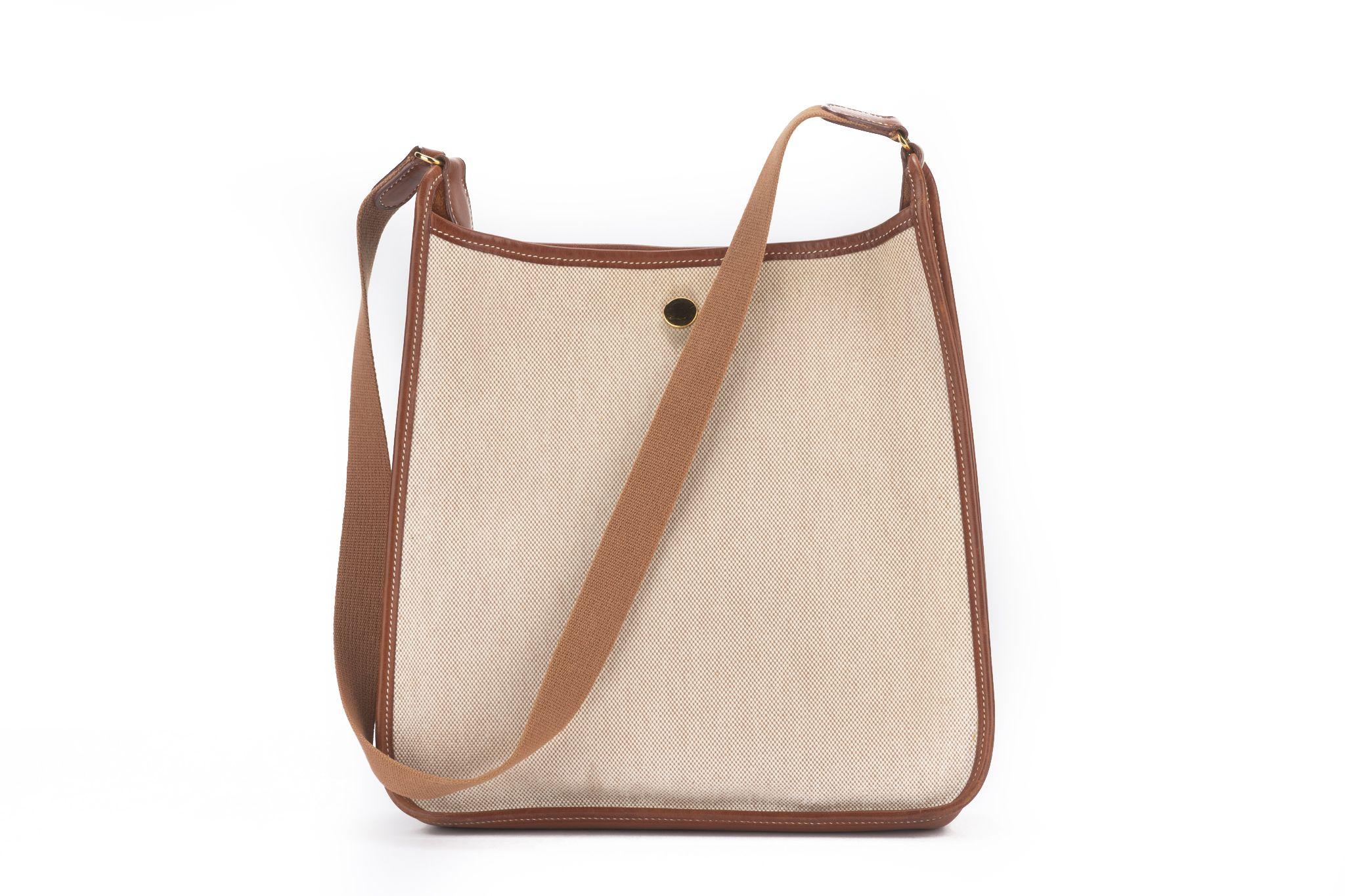 Women's Hermès Toile and Gold Leather Vespa Bag For Sale