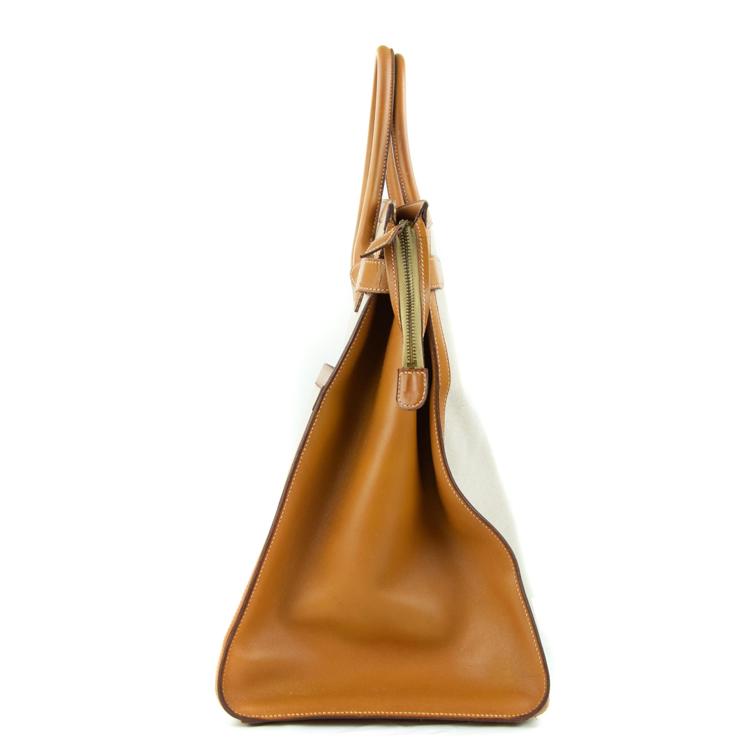 Hermes Toile and Vache Natural Weekend Bag GHW 3