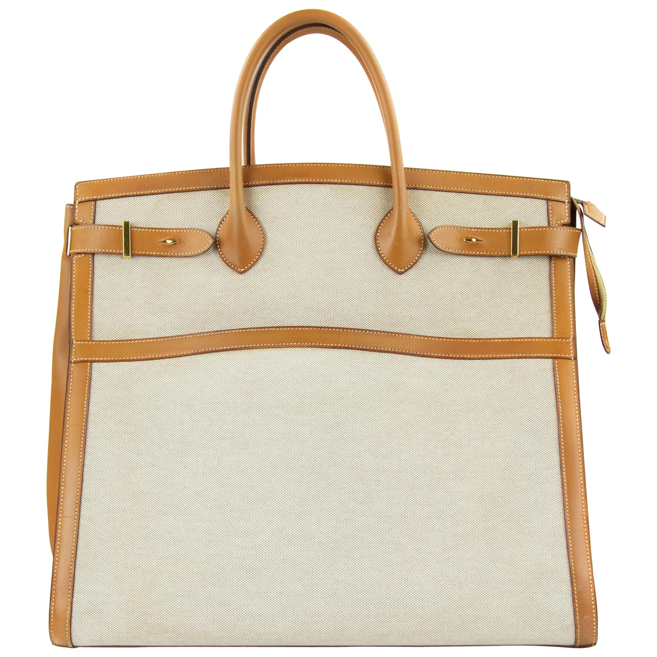 Hermes Toile and Vache Natural Weekend Bag GHW