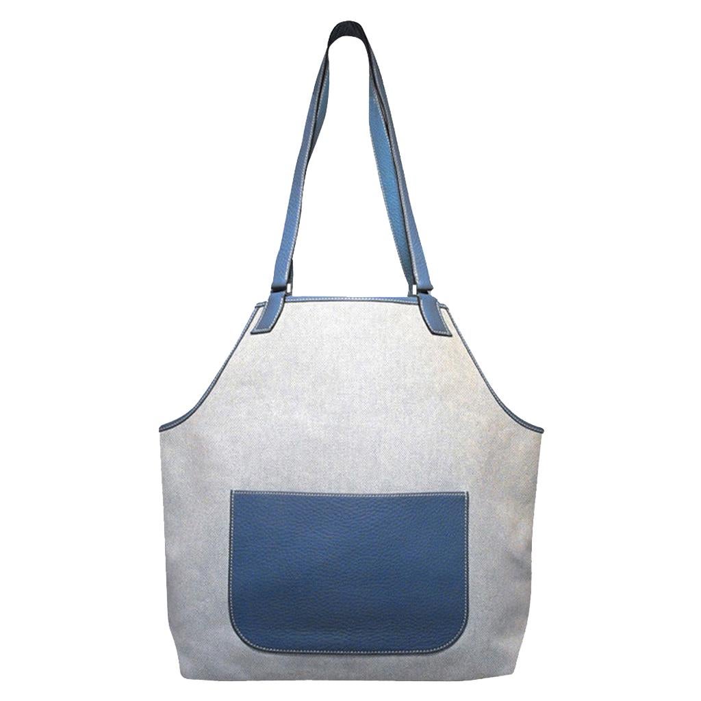 Hermes Toile Canvas Apron Shoulder Bag Tote 