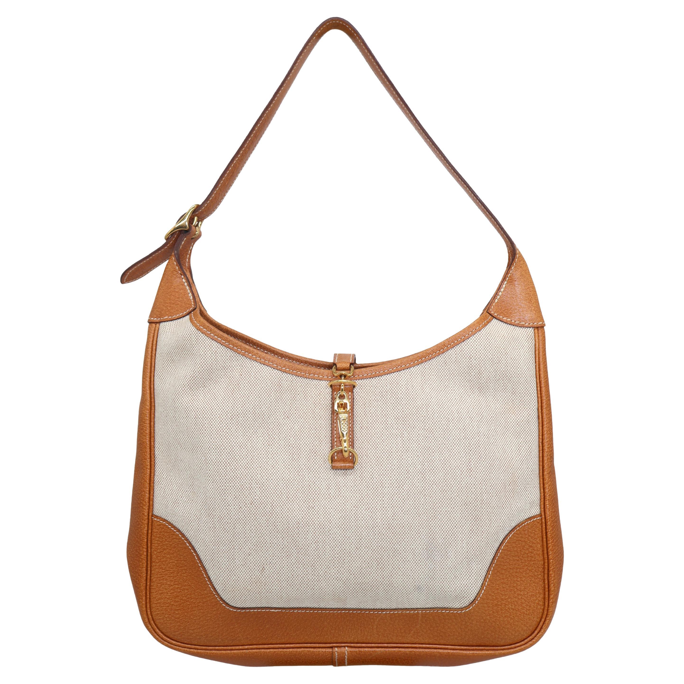 Hermès Toile Canvas & Natural Peau Porc Leather Trim II 31cm Bag, 1992.