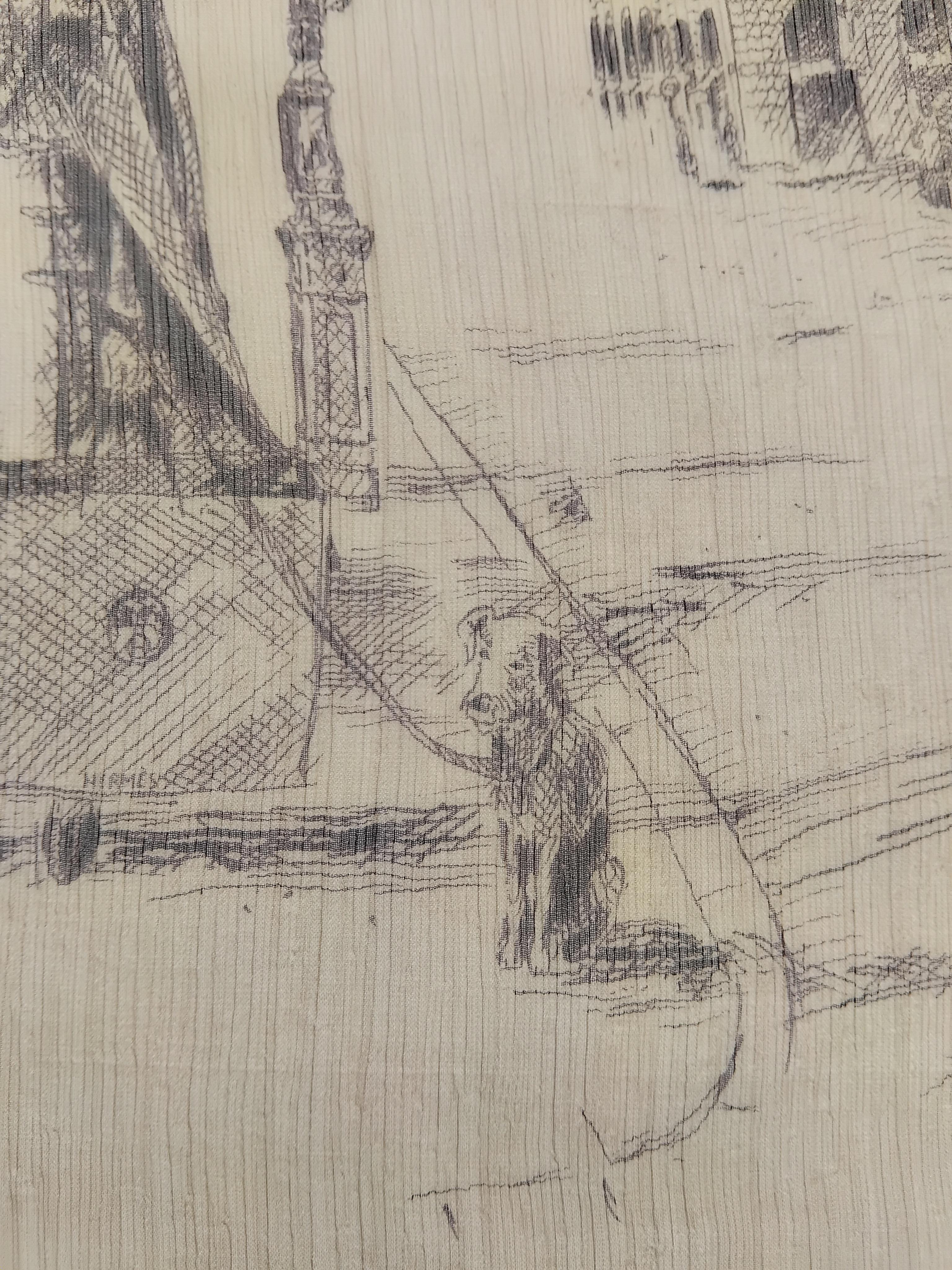 Hermès Toile de Jouy Stampa Chiffon Mousseline Sciarpa di Seta Lunga Stola in vendita 2