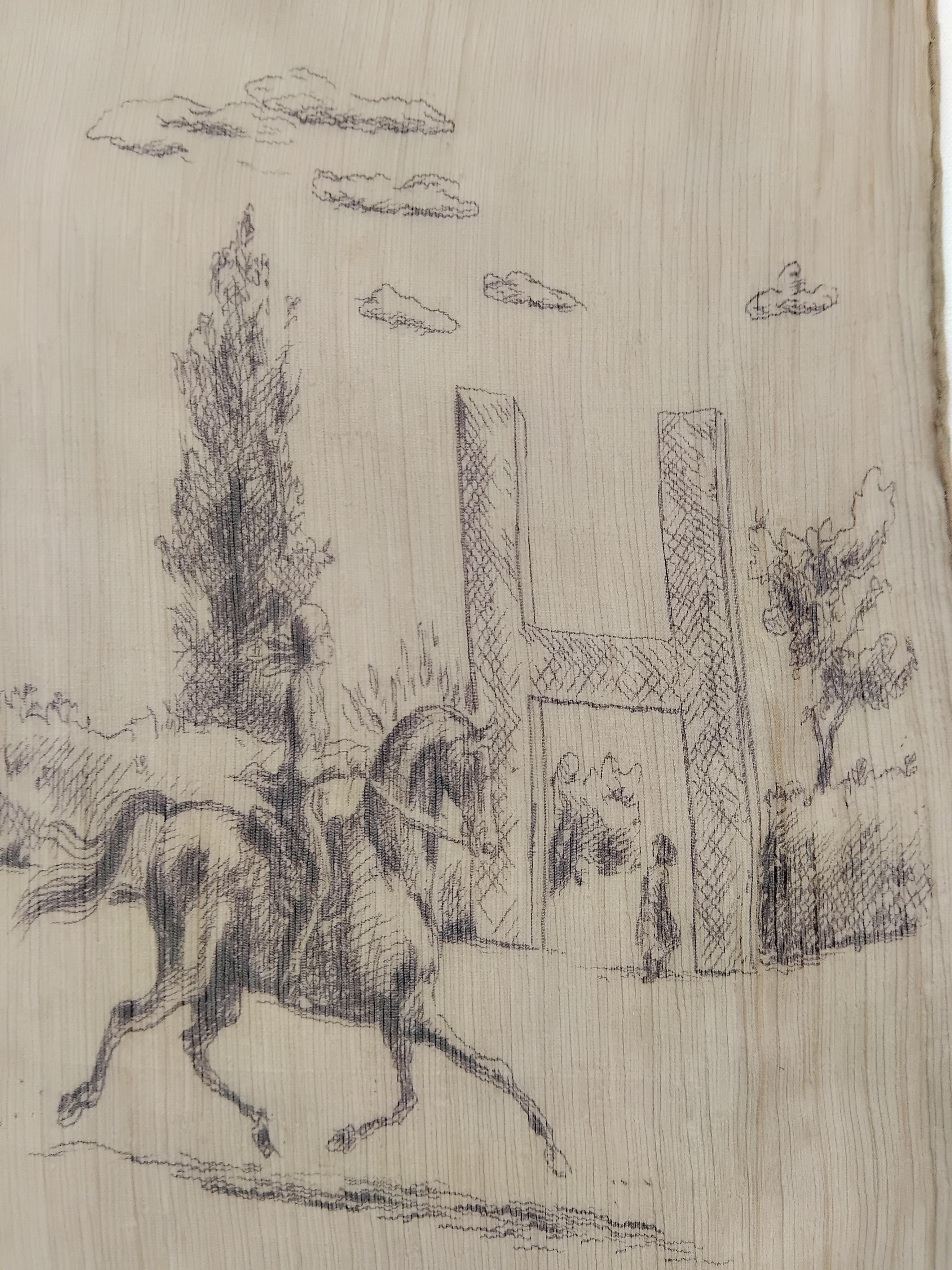 Hermès Toile de Jouy Stampa Chiffon Mousseline Sciarpa di Seta Lunga Stola in vendita 3