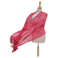 Hermès Toile de Jouy Print Chiffon Mousseline Silk Scarf Long Stole