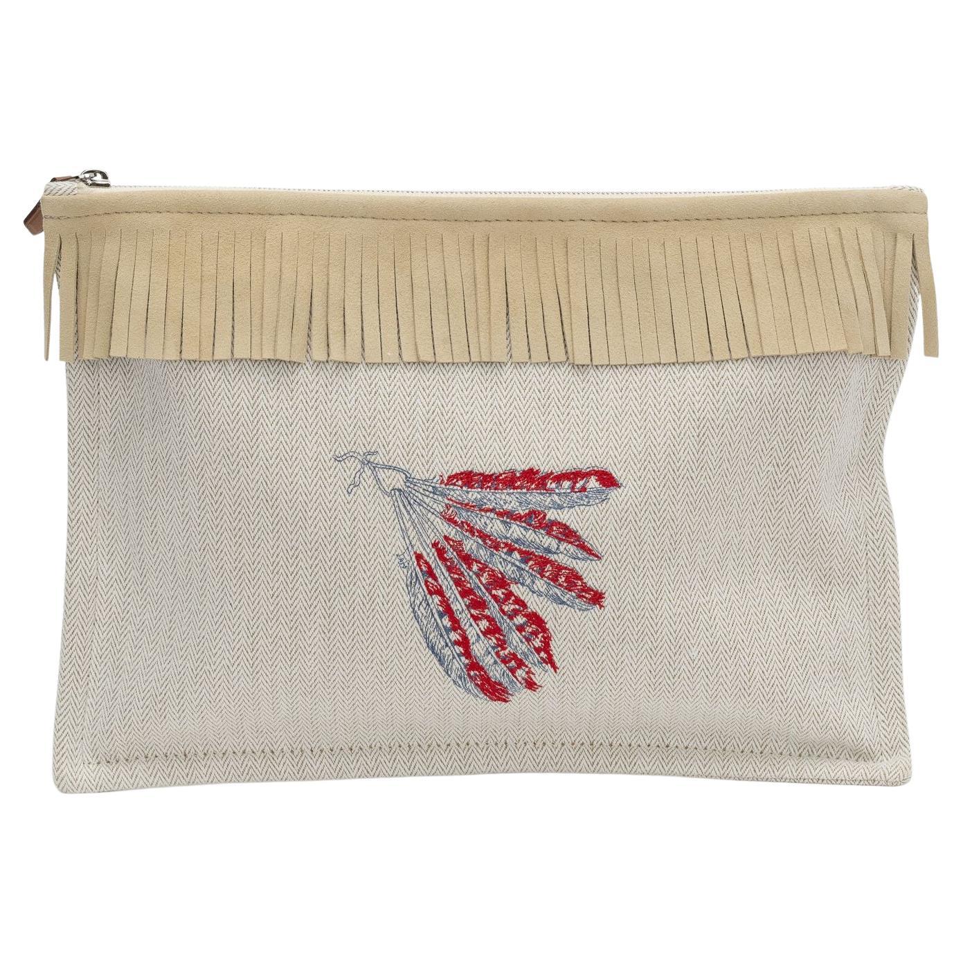 Hermès Toile Feathers Toiletry Bag For Sale