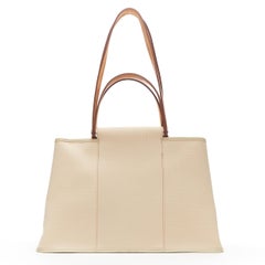 HERMES Toile H Cabag Elan Etoupe canvas tan leather expandable shoulder tote bag