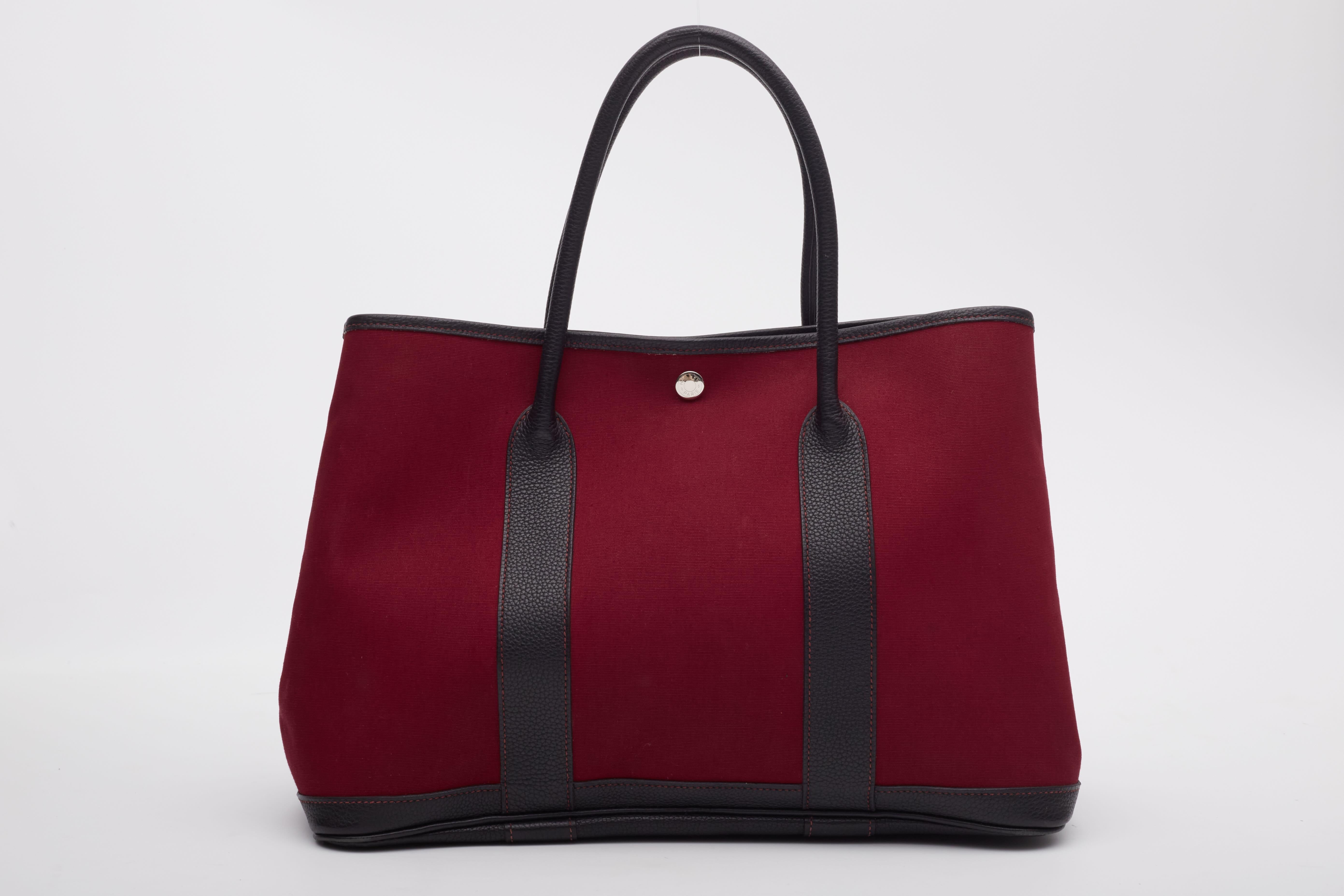 Black Hermes Toile Negonda Garden Party 30 TPM Rouge Tote Bag For Sale