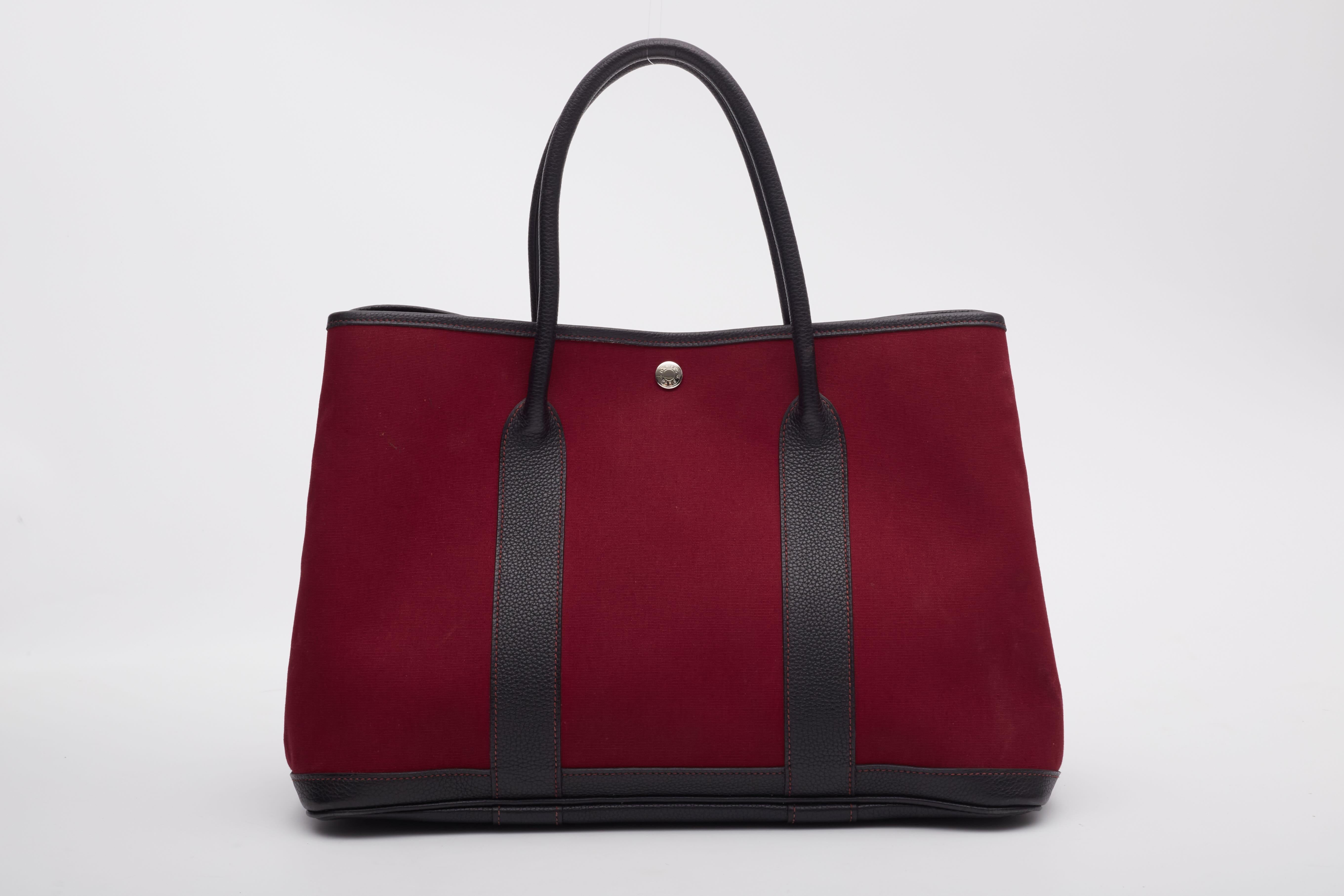 Hermes Toile Negonda Garden Party 30 TPM Rouge Tote Bag In Excellent Condition For Sale In Montreal, Quebec