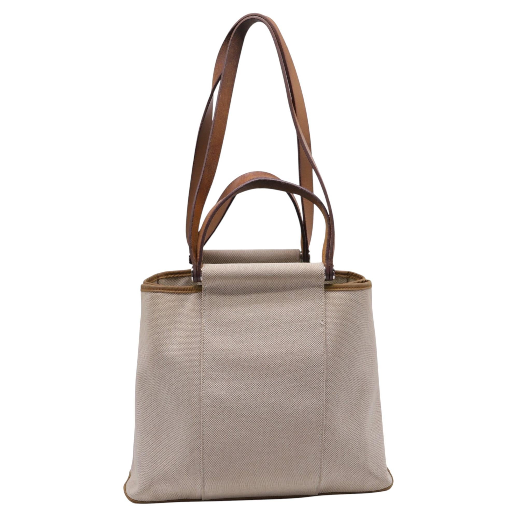 Borsa Hermès Toile Officier Cabag 32 in tela beige