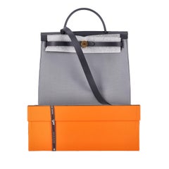 Hermes Toile & Vache Hunter Leather Herbag Zip 31 Bag Matching Pouch - Full Set