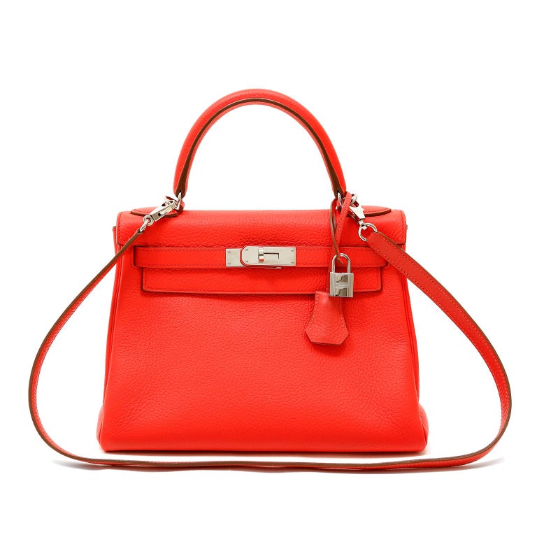 Hermès Tomato Red Togo Leather 28 cm Kelly Bag with Palladium For