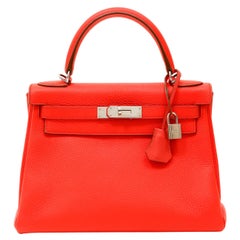 Hermès Tomato Red Togo Leather 28 cm Kelly Bag with Palladium