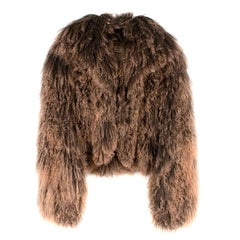 Hermes Tonal-Brown Curly Lamb Shearling Short Jacket FR 42