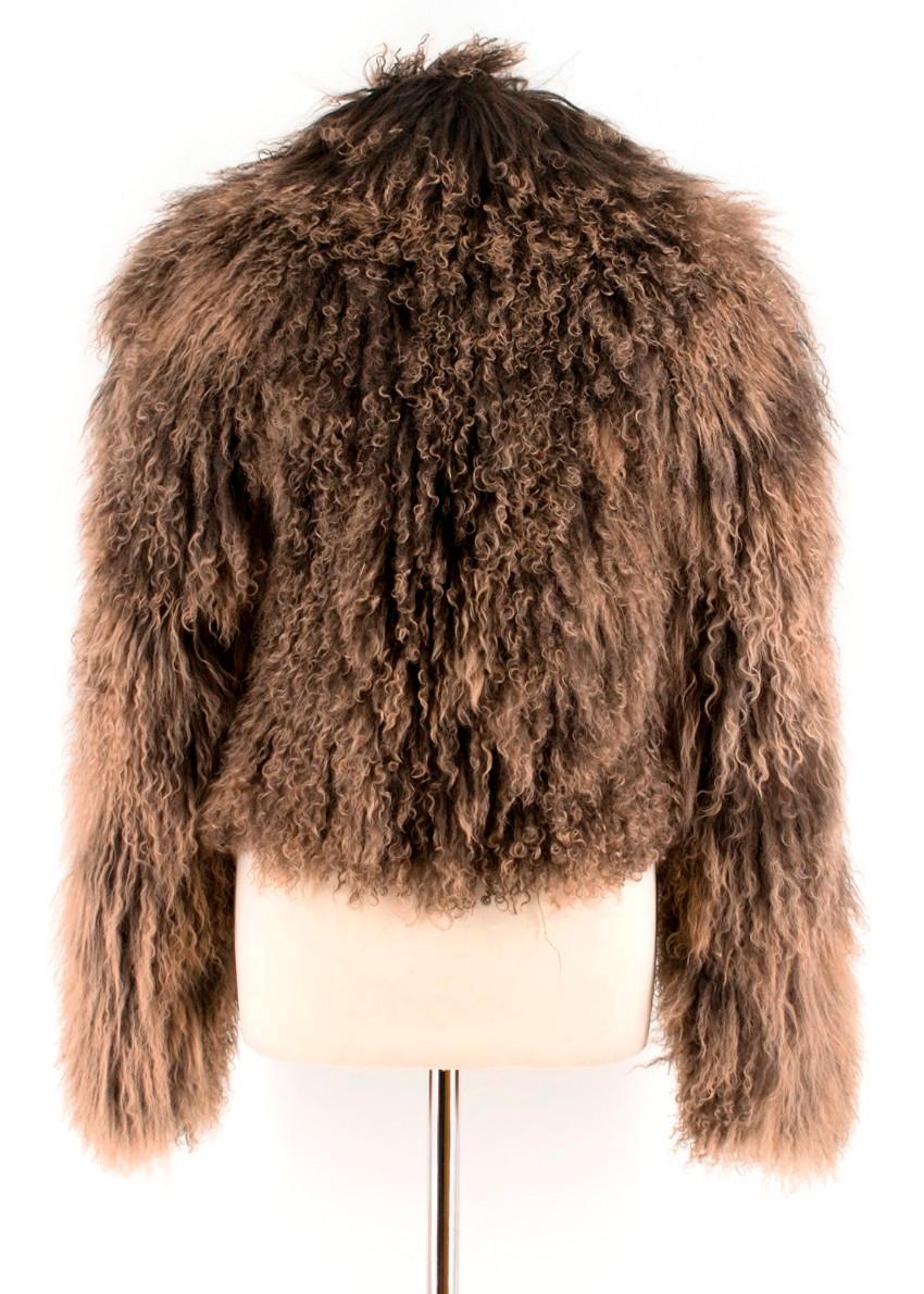 Women's Hermes Tonal-Brown Curly Lamb Shearling Short Jacket FR 42 For Sale