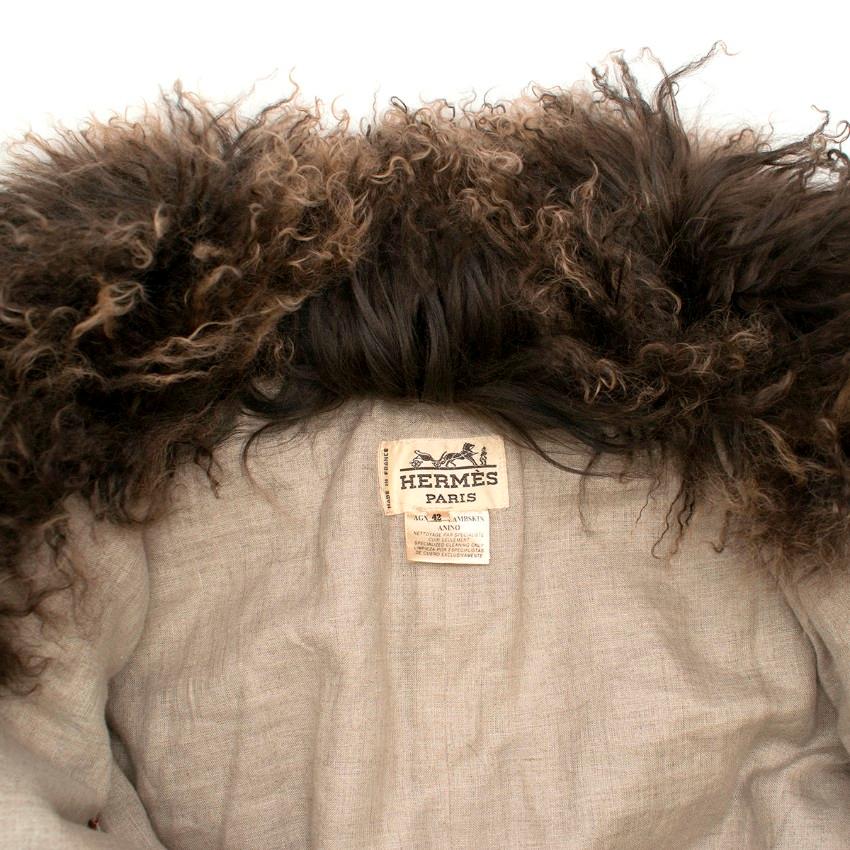Hermes Tonal-Brown Curly Lamb Shearling Short Jacket FR 42 For Sale 1