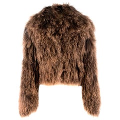 Hermes Tonal-Brown Curly Lamb Shearling Short Jacket FR 42