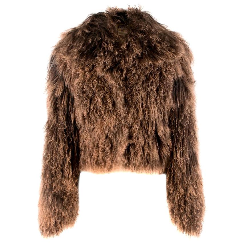 Hermes Tonal-Brown Curly Lamb Shearling Short Jacket FR 42 For Sale
