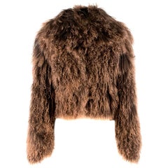 Hermes Tonal-Brown Curly Lamb Shearling Short Jacket FR 42