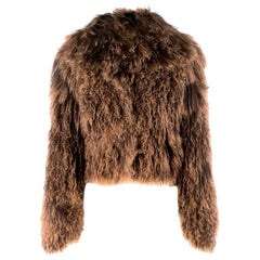 Hermes Tonal-Brown Curly Lamb Shearling Short Jacket - Size US 10