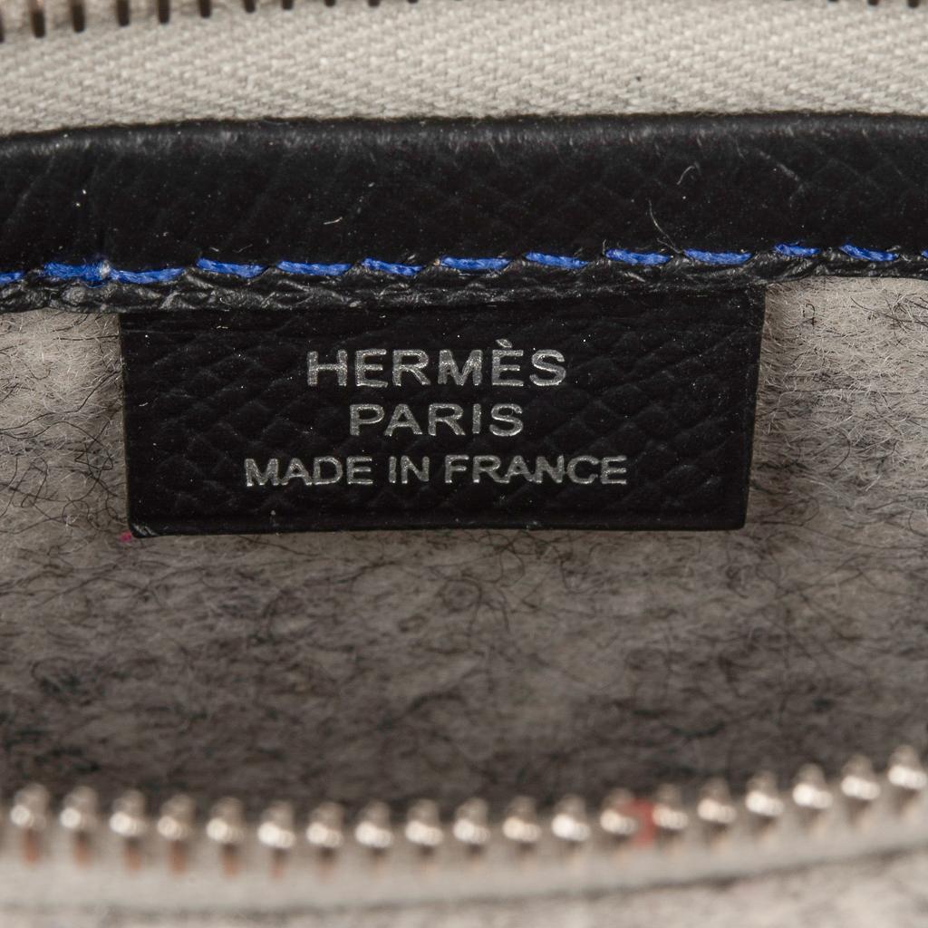 Hermes Toodoo Mini Colorblock Change Purse Gray Felt / Electric Blue / Black In New Condition For Sale In Miami, FL