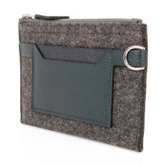 Hermes Toodoo Mini Colorblock Change Purse Gray Felt / Vert Cypress / Indigo