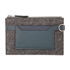 Hermes Toodoo Mini Colorblock Change Purse Gray Felt / Vert Cypress / Indigo