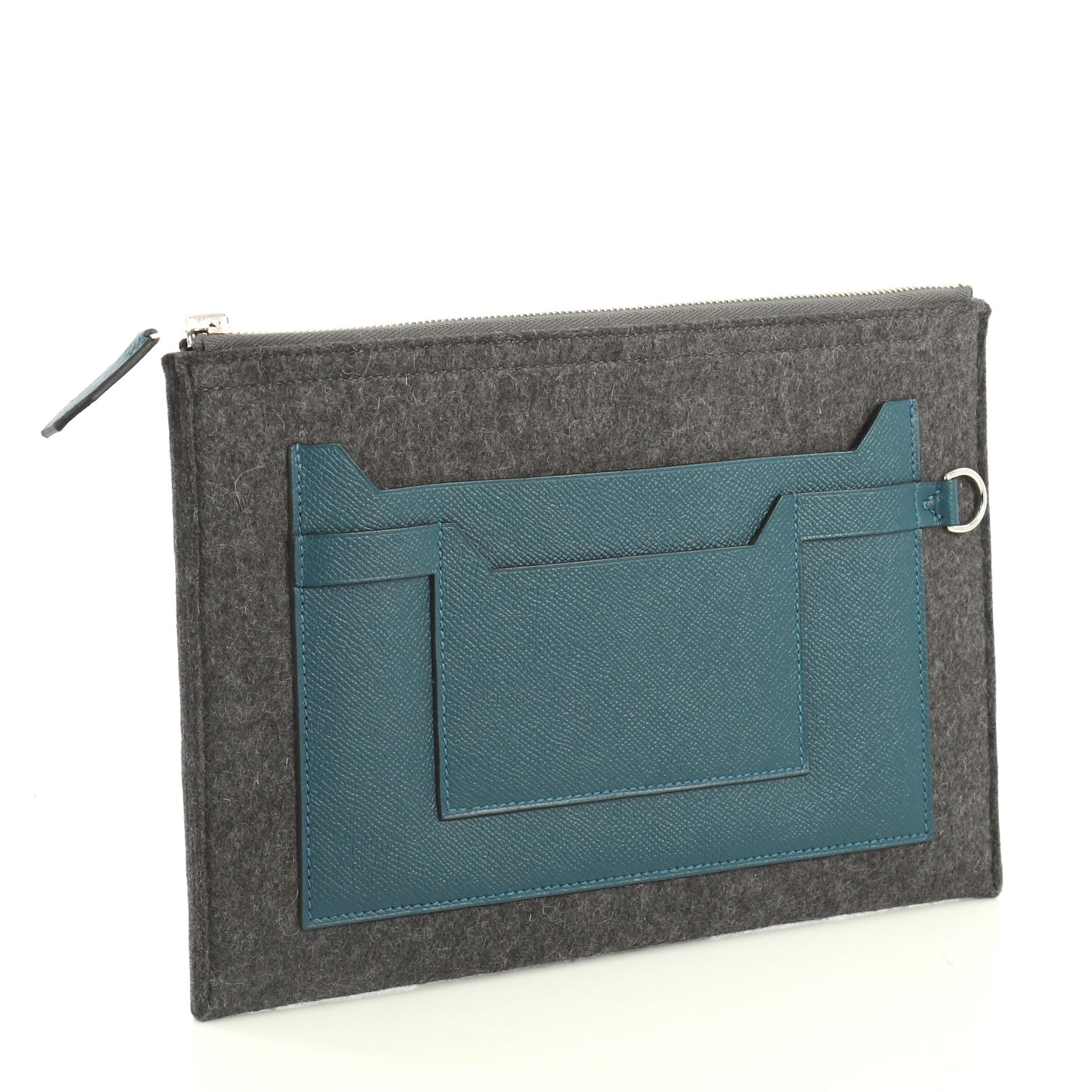 Gray Hermes Toodoo Pouch Epsom and Wool 29