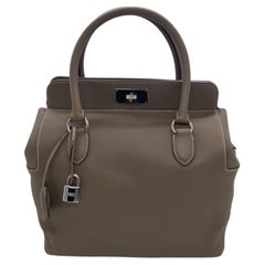 Hermes Toolbox 26 Bag Etoupe Leather PHW Silver Hardware Stamp R 2014