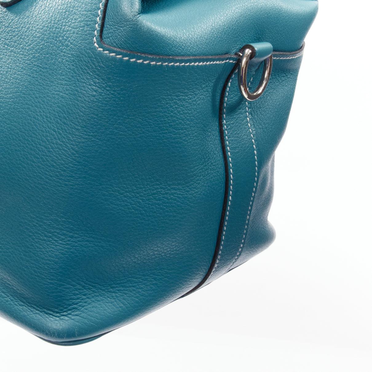 HERMES Toolbox 26 teal blue grained leather SHW top handle satchel 5