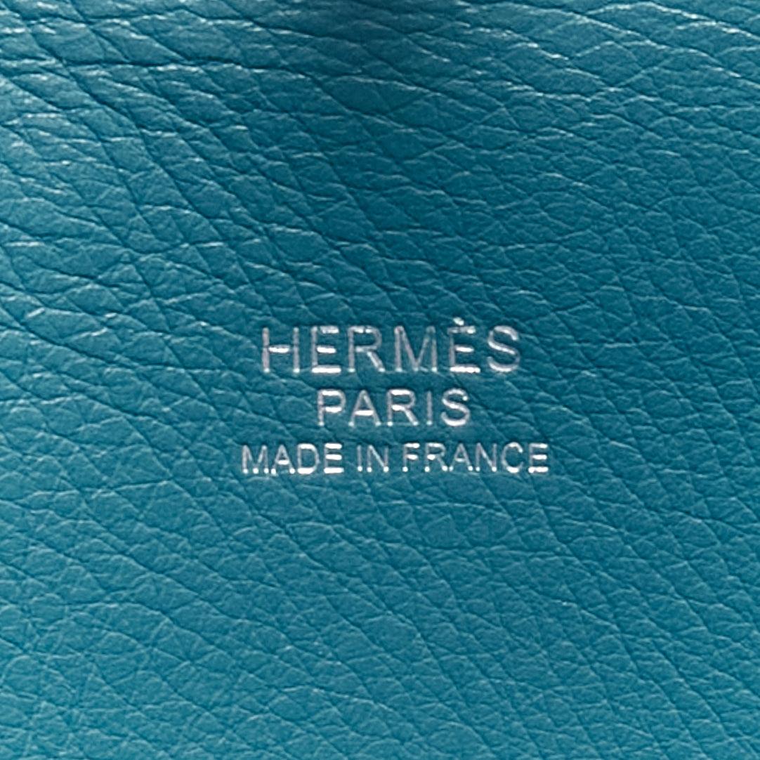 HERMES Toolbox 26 teal blue grained leather SHW top handle satchel For Sale 7
