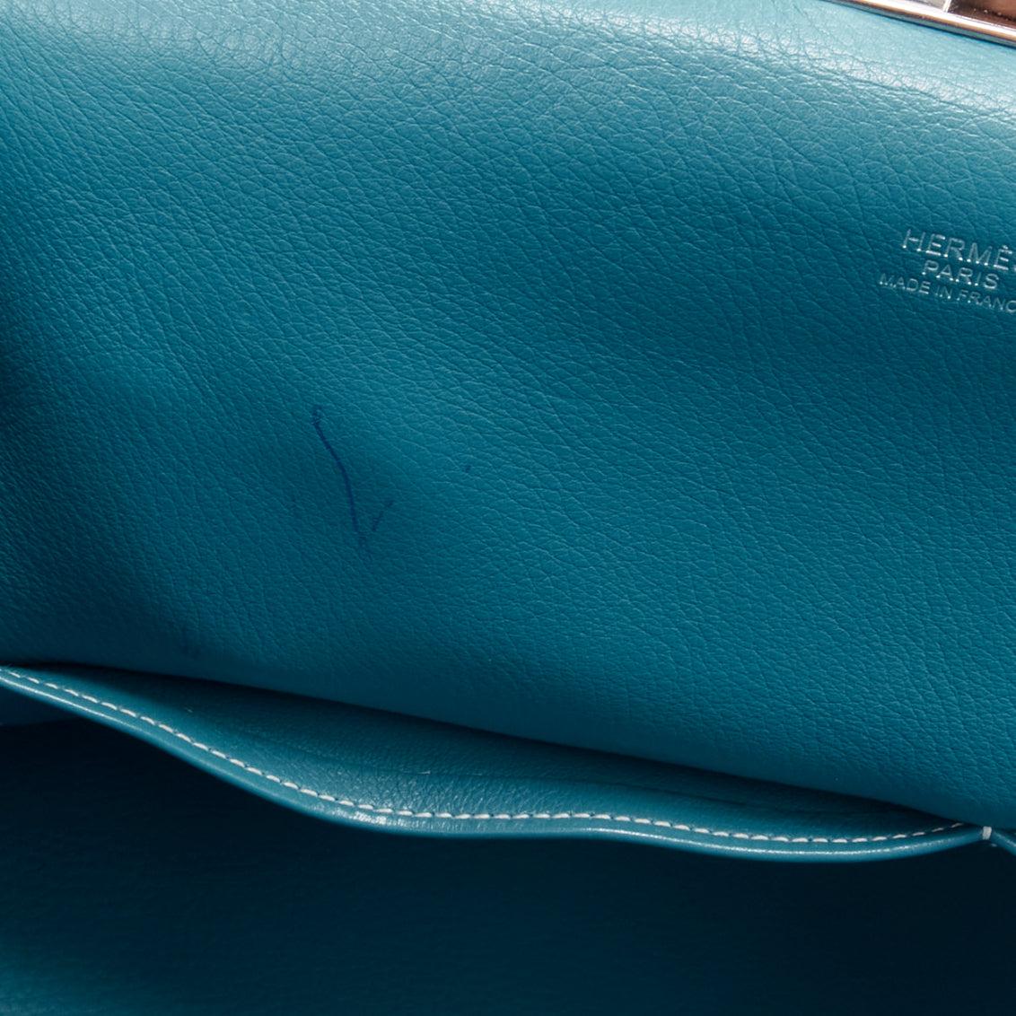 HERMES Toolbox 26 teal blue grained leather SHW top handle satchel 9