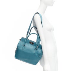 HERMES Toolbox 26 teal blue grained leather SHW top handle satchel