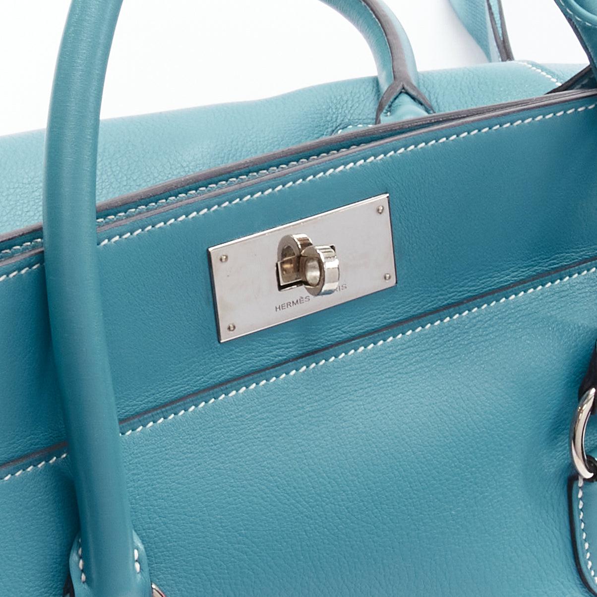 HERMES Toolbox 26 teal blue grained leather SHW top handle satchel 3