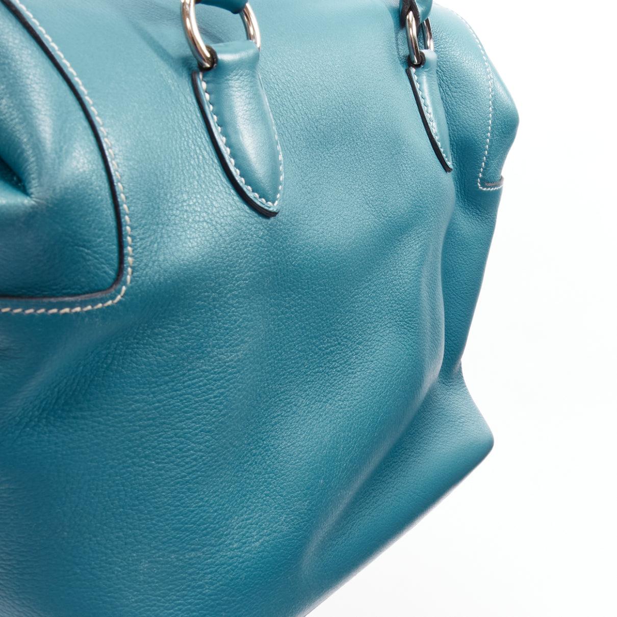 HERMES Toolbox 26 teal blue grained leather SHW top handle satchel 4