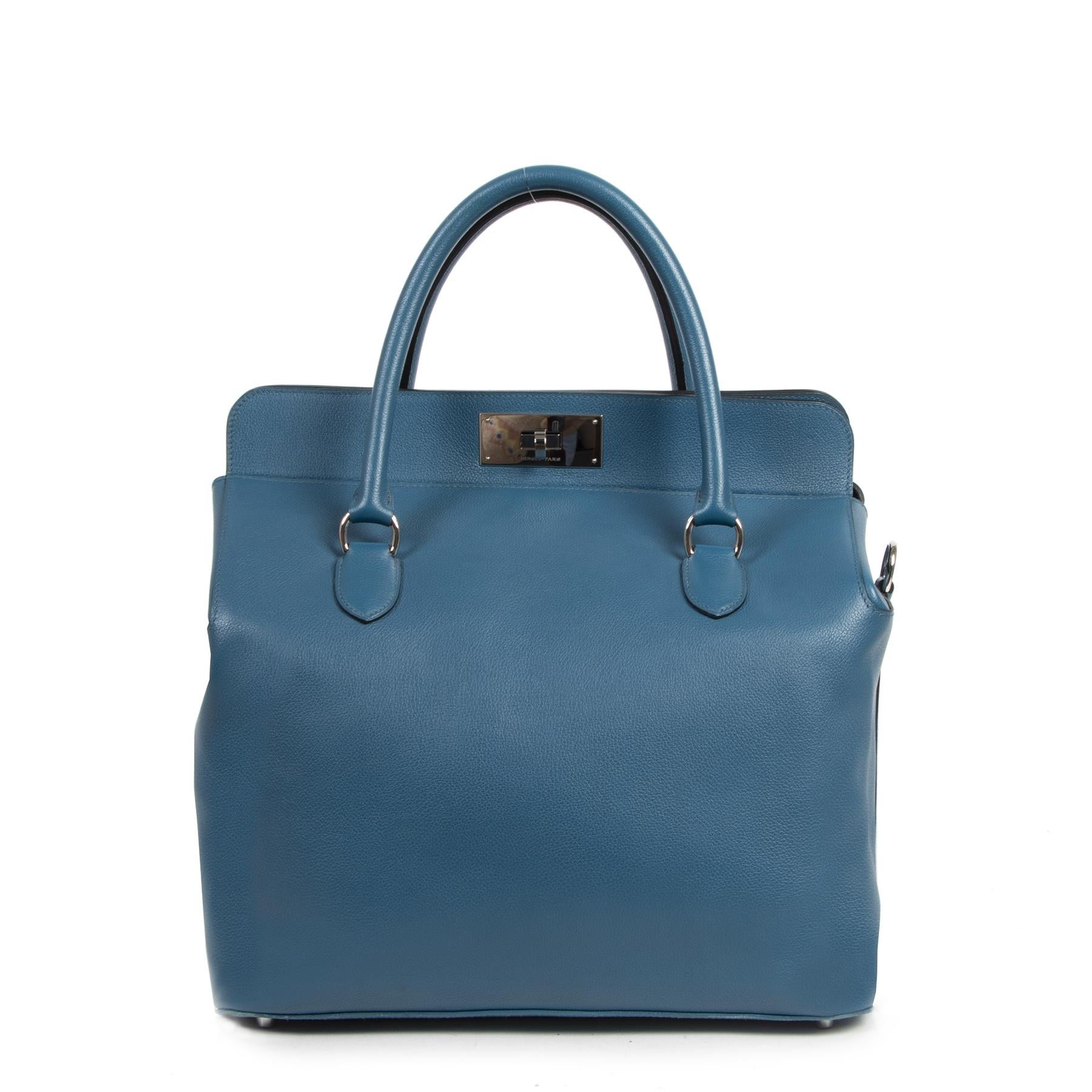 Women's Hermès Toolbox 33 Veau Evercolor Bleu De Galice