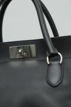 Superb Hermès Toolbox 33 with Silver Hardware Black Leather Weekend/Travel Bag