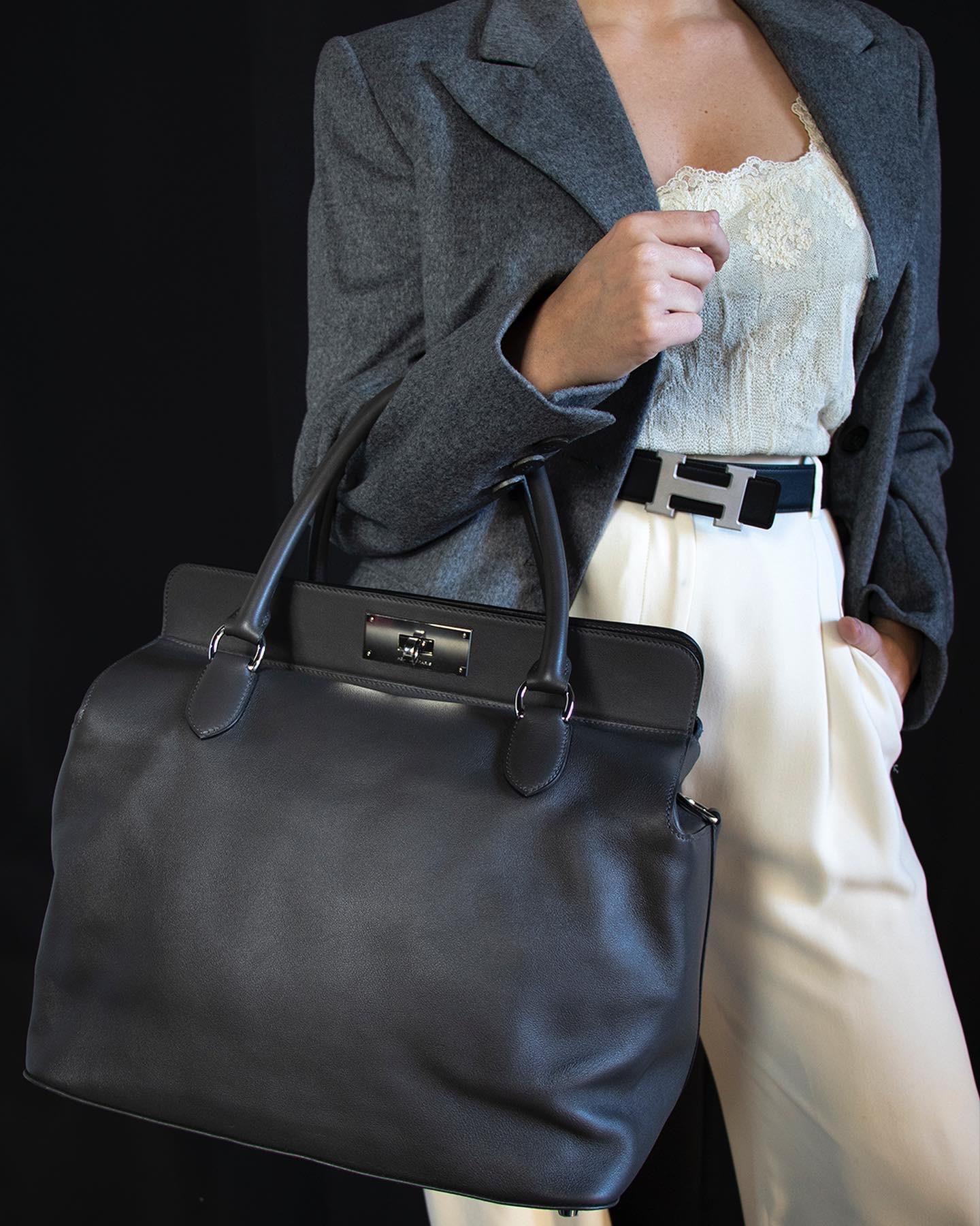 Hermès Toolbox Leather Handbag in Grey 4