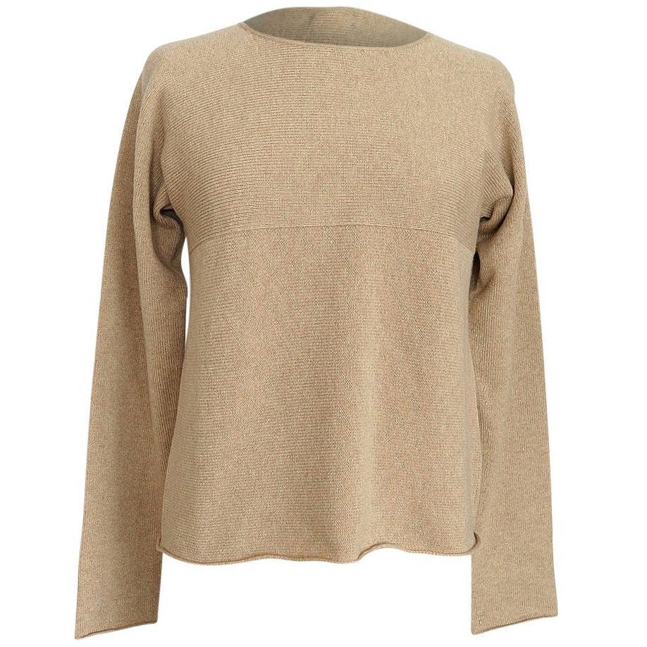 Hermes Top Cashmere Sweater Classic WheatTan w/ Subtle Knit Detail Size M