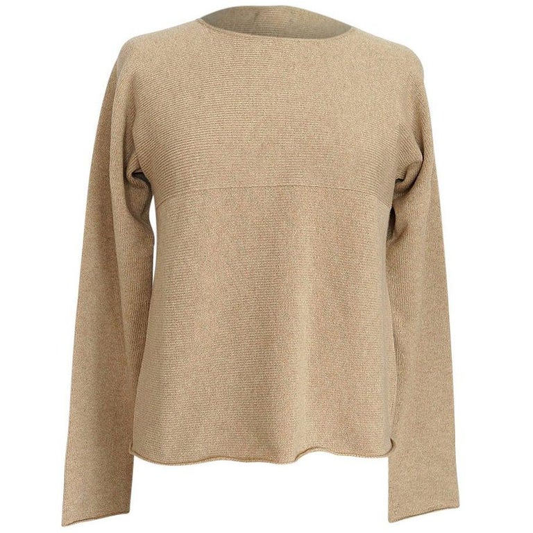 Hermes Top Cashmere Sweater Classic WheatTan w/ Subtle Knit Detail  