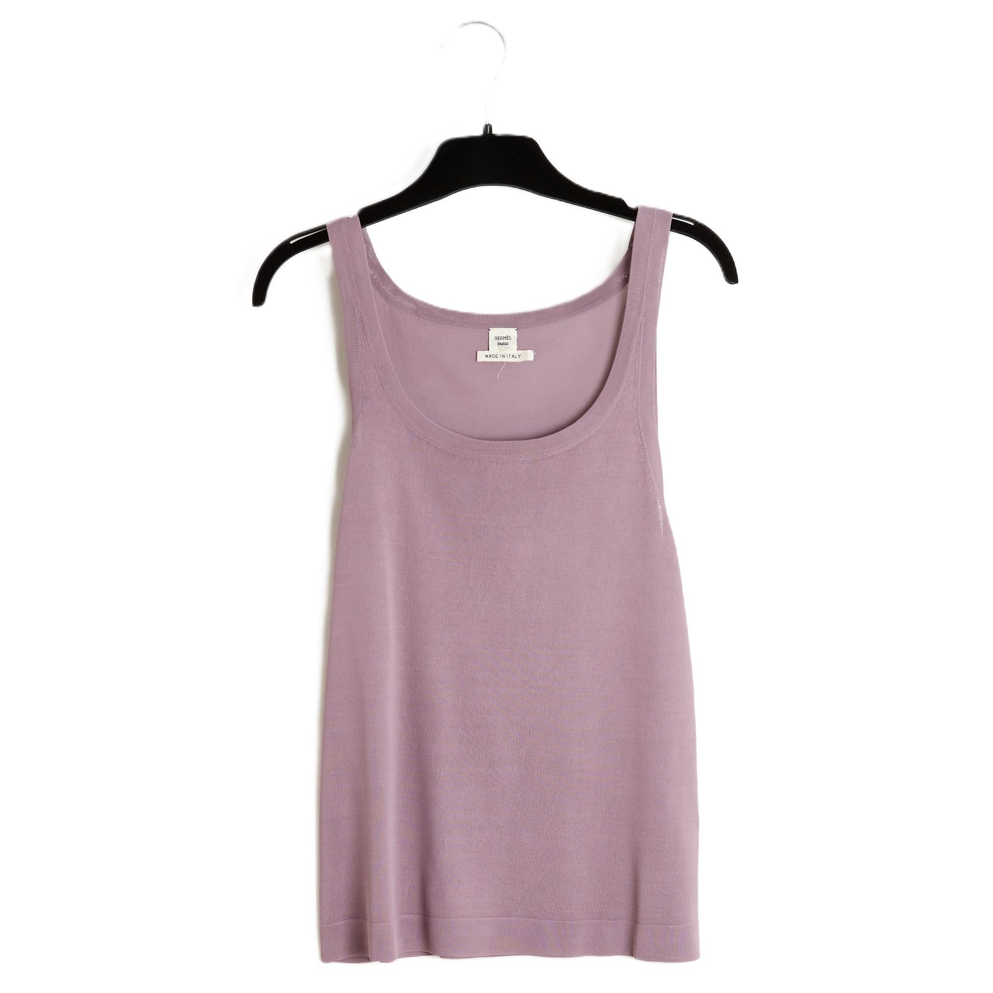 Hermès Top Gilet FR38 lila Viskose Tank Cardigan Twin Set UK10 US8 Hermes Damen im Angebot