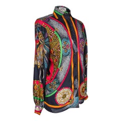 Hermes Top Scarf Print Blouse Feux D'Artifice w/ Twilly  Vintage 38